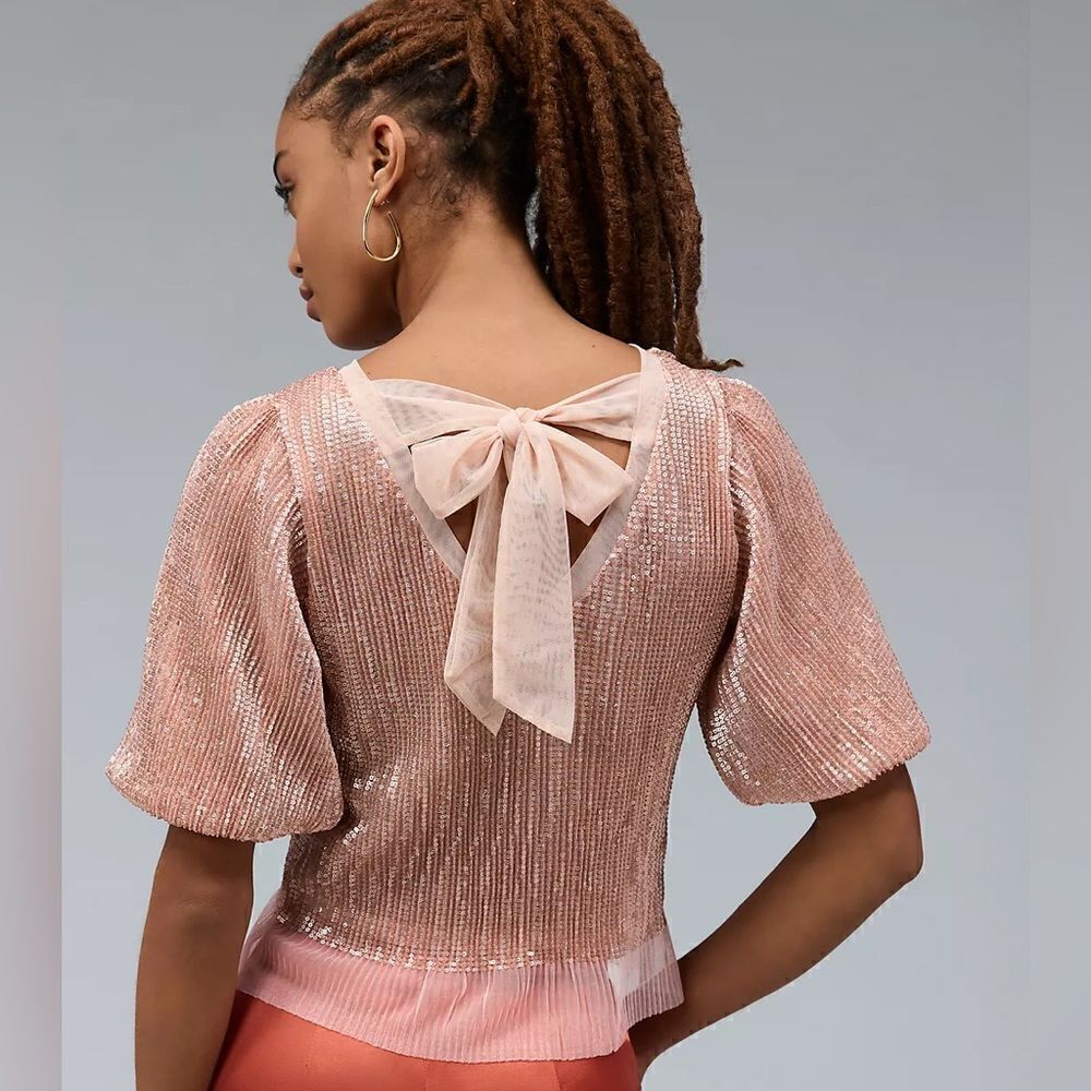 Anthropologie Sarah Hann Sequined Puff Sleeve Top NWT